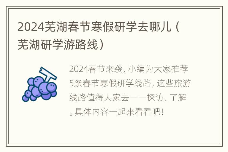2024芜湖春节寒假研学去哪儿（芜湖研学游路线）
